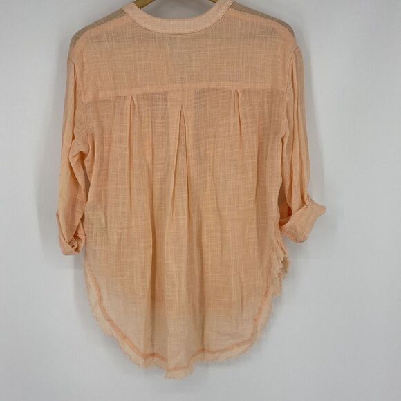 Free People Tunic Top Size XS Womens Peach Talk To Me Crinkled Frayed Hem Shirt - Picture 4 of 8